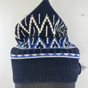 GAP Navy White Tube Neck Warmer Scarf Wool Fair Isle Ribbed Knit 16x18 NEW